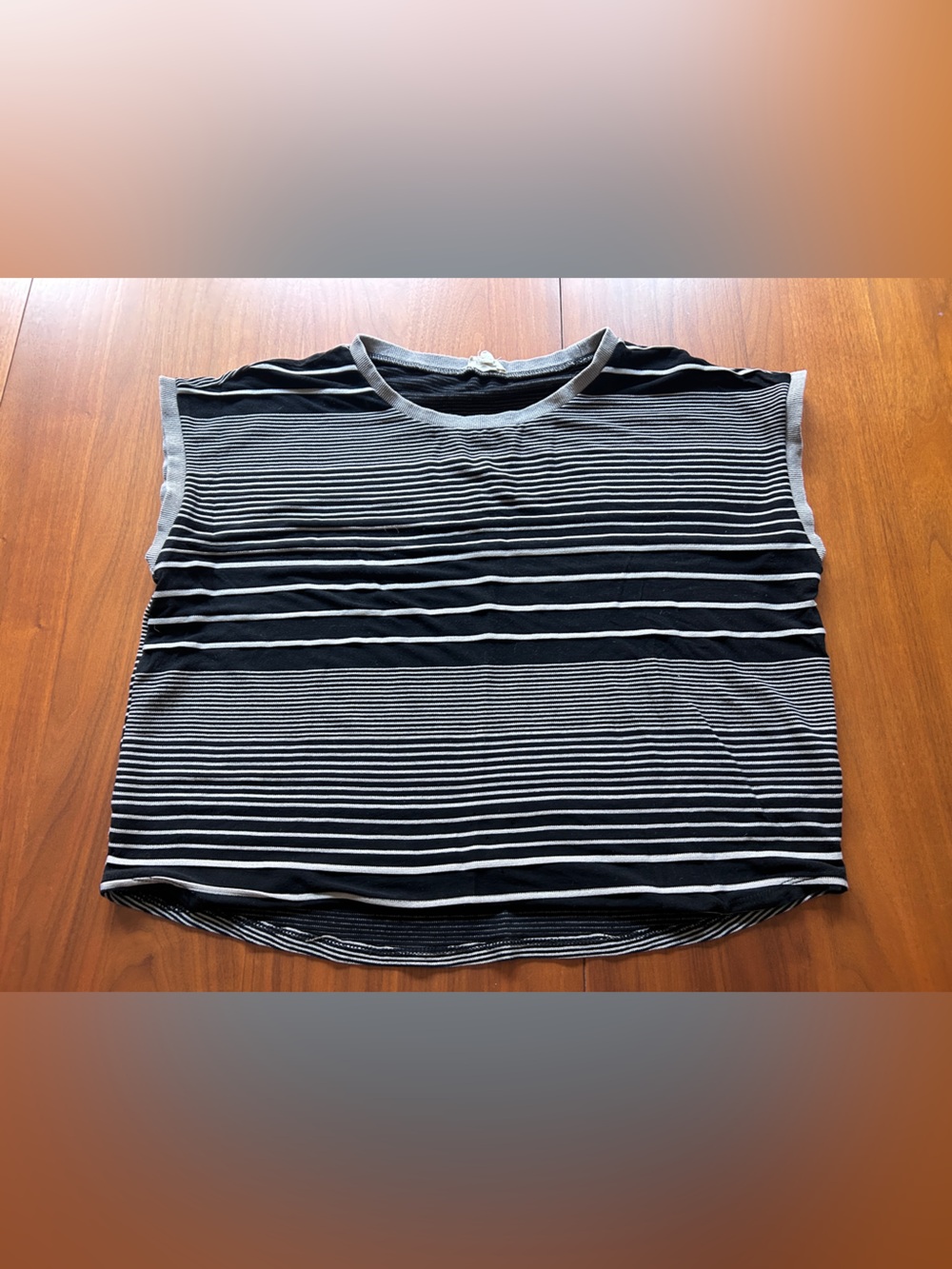 Hem & Thread Small Black and Gray Striped Sleeveless Knit Top